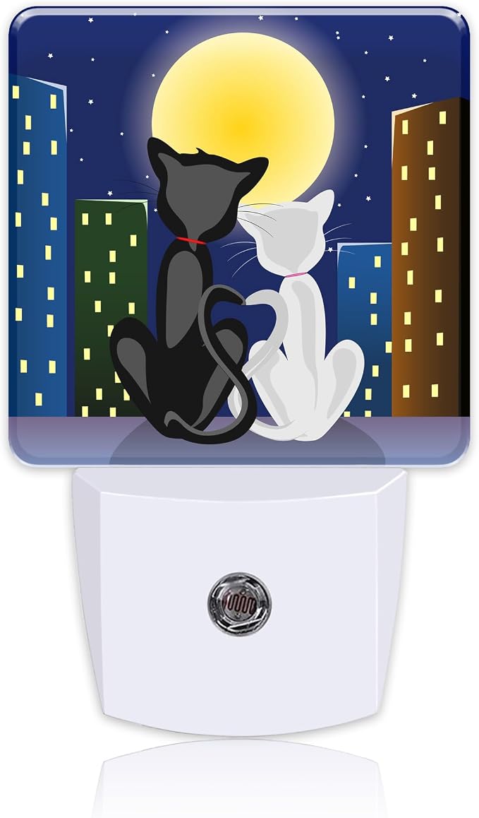 Night Light for Kids Girls Boys, Romantic Couple Cats Under Moon LED Night by Uiaoiais
