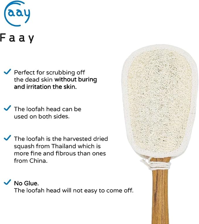 FAAY 17 Inch Natural Exfoliating Loofah Back Scrubber On a Stick - Image 2