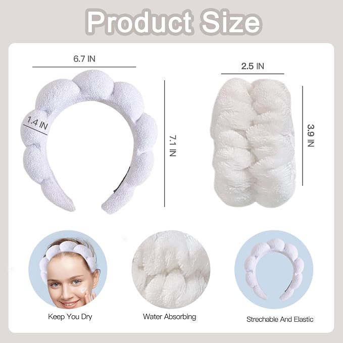 Beleki Spa Headband for Washing Face Wristband Set Sponge Headband Makeup - Image 2