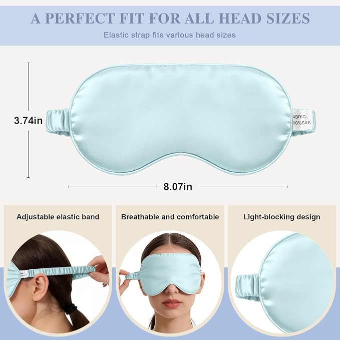 Silk Sleep Mask, Eye Mask for Sleep Women Men, Mulberry Sleeping Mask - Image 2