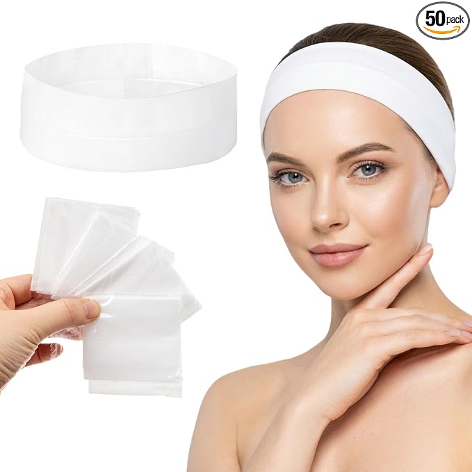 UNOISETION Disposable Spa Headbands 50 Pcs, Non-Woven Fabric Stretch Headband by UNOISETION