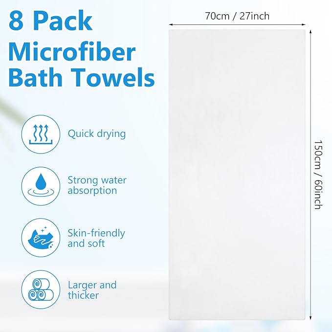 SmoothNovelty 8 Pack Microfiber Bath Towels Bulk 27'' x 60'' Oversized Beach - Image 2