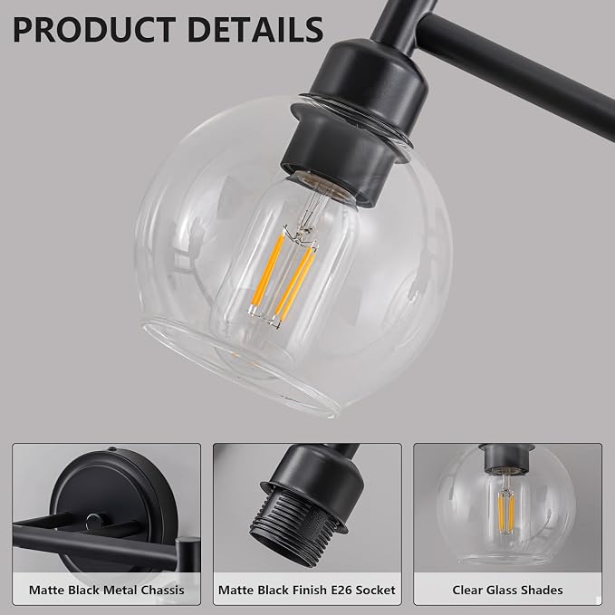 Modern Black Bathroom Vanity Lights, 3-Light Matte Black Bathroom Light Fixture - Image 4