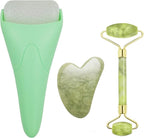 Chikoni 3 in 1 Ficial Face Ice Jade Roller and Gua Sha Tool, Natural Real Jade by Chikoni