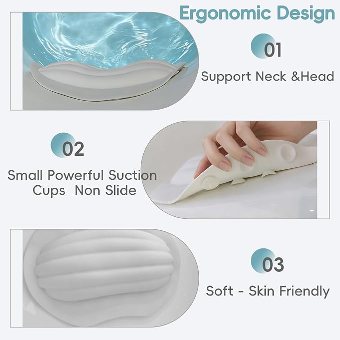 Small Bath Tub Neck Pillow, TPE Waterproof Suction Cups Bathtub Neck Pillow & - Image 4