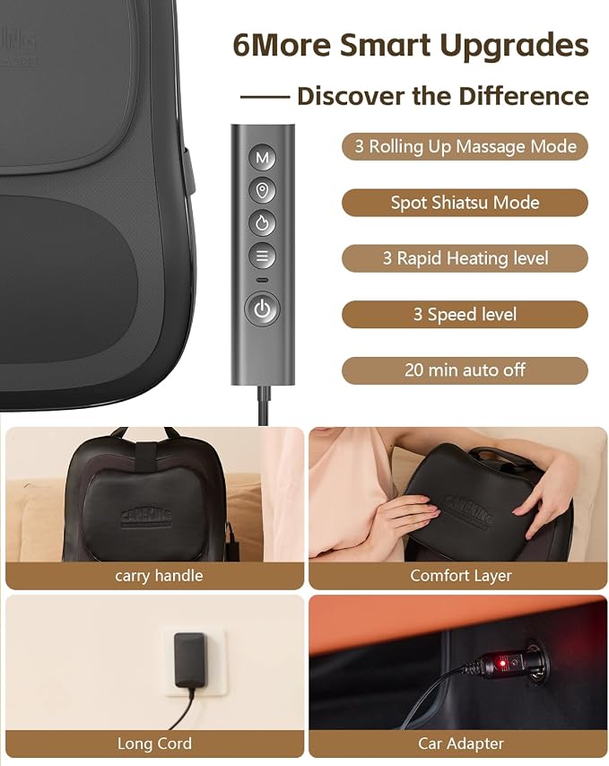 Back Massager with Heat, 3D Massage Pillow - Image 6
