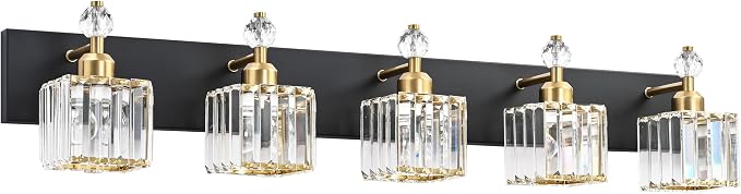 PRESDE Crystal 5 Light Bathroom Vanity Lights Modern Black and Gold Bathroom by HOME