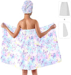 Women's Butterfly Print Towel Wrap and Hair Drying Cap Set – Pastel Microfiber - Image 2