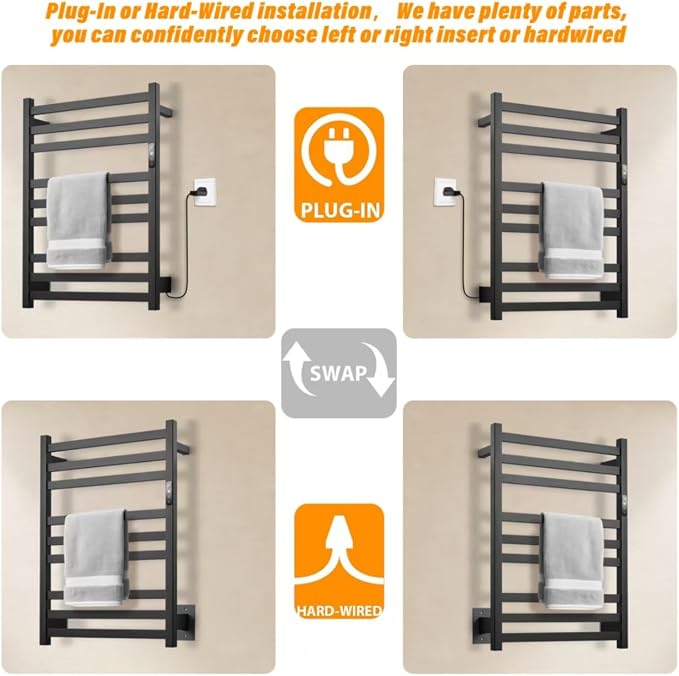 9-Bar Towel Warmer, Wall-Mounted Electric Heated Rack - Image 3