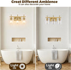 Asnxcju 3-Light Brushed Gold Bathroom Light Fixtures, Modern Gold Vanity Lights - Image 7