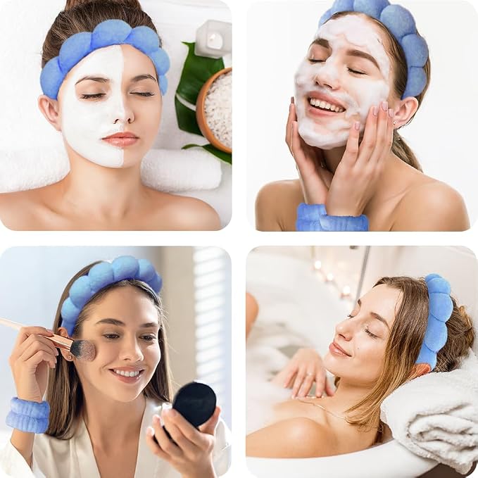 Spa Headbands for Washing Face Wristband Set Sponge Makeup Skincare Headband - Image 3