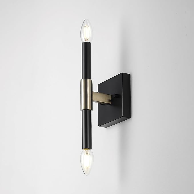 Globe Electric 65000044 2-Light Wall Sconce, Matte Black, Antique Brass Accent - Image 6