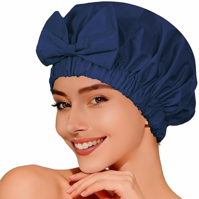 Shower Cap for Women, Cute Bow Waterproof Reusable Bath Cap, Non-Slip Anti by TUVATU