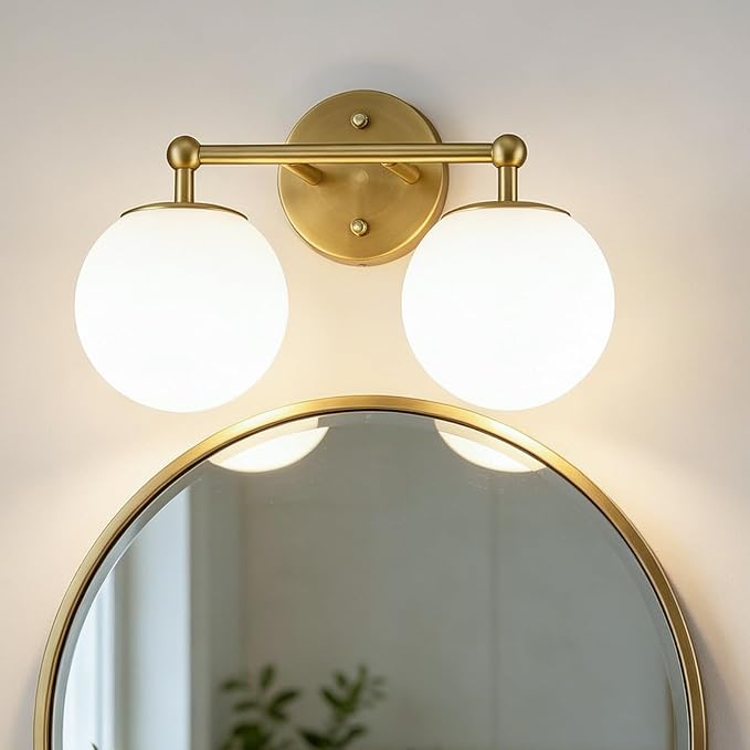AKEZON Gold Bathroom Light Fixtures, 2-Light Vanity Lights Over Mirror Wall by AKEZON