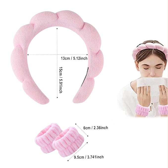 Spa Headband and Wristband Set for Women, Terry Cloth Sponge Headband for - Image 5