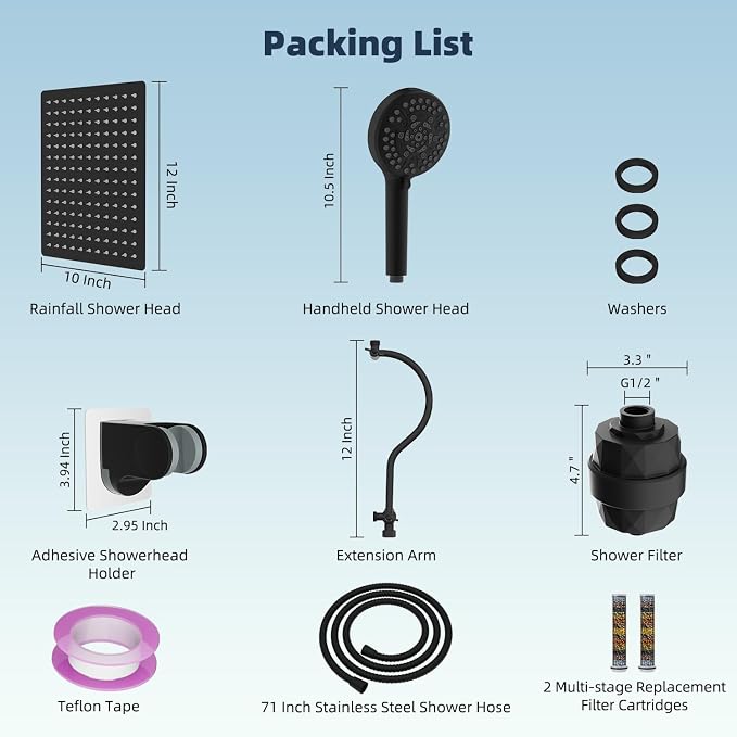 Hibbent All Metal 12'' Dual Filtered Rainfall Shower Head Combo, High Pressure - Image 8