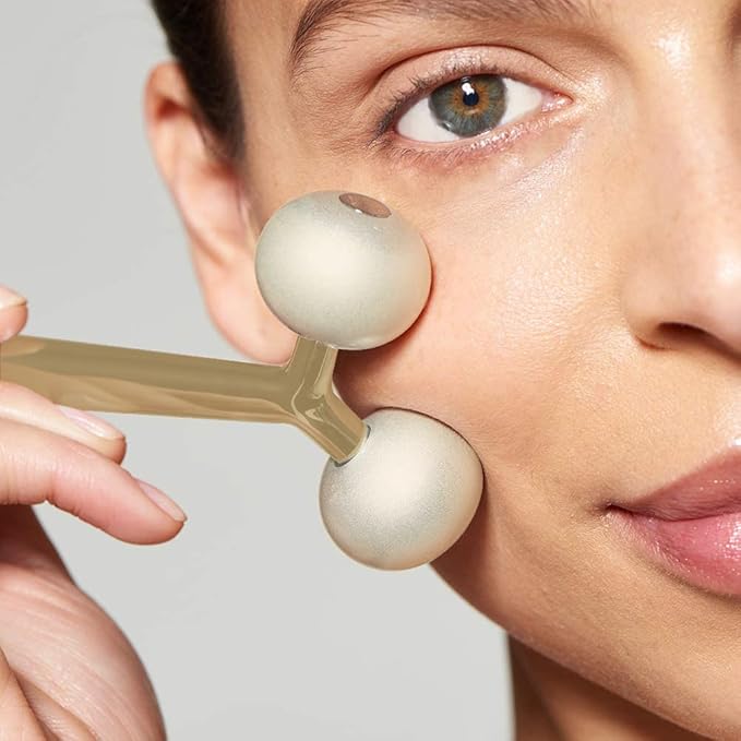 Facial Cooling Metal Gold Roller Massager, Contours Jawline, Promotes Lymphatic - Image 2