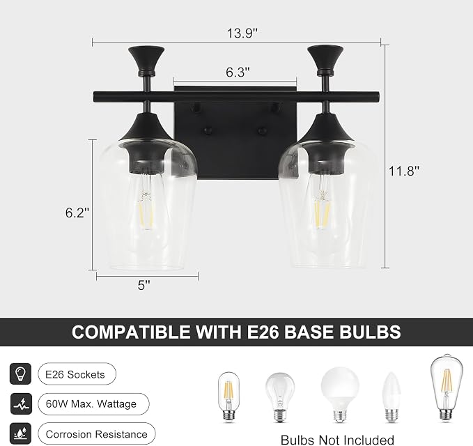 Bathroom Light Fixtures, Matte Black Vanity Lights - Image 4