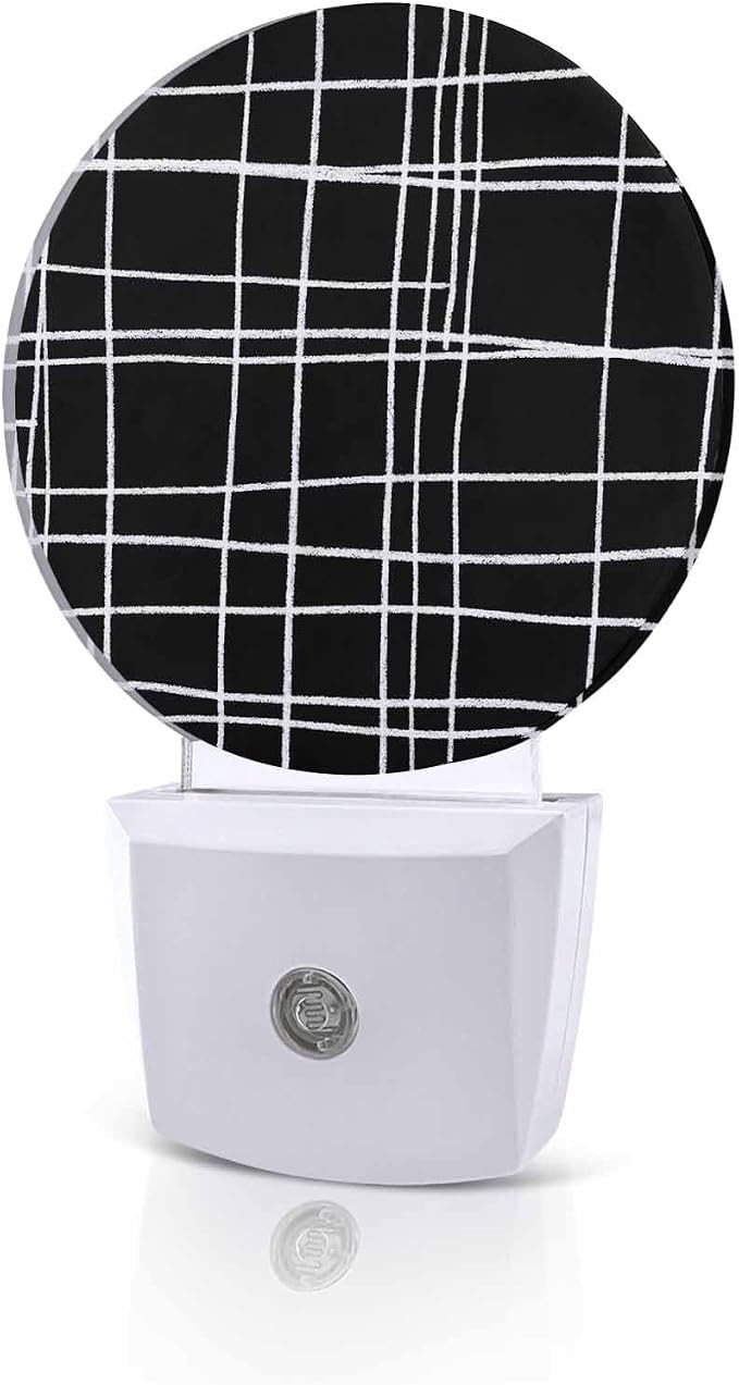 Night Lights Auto Sensor Black Checked Plaid Night Light Minimalist Grid Lines by Home+L6