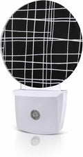 Night Lights Auto Sensor Black Checked Plaid Night Light Minimalist Grid Lines by Home+L6