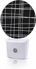 Night Lights Auto Sensor Black Checked Plaid Night Light Minimalist Grid Lines by Home+L6