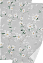 White Grey Blossom Flower Hand Towels by Unknown