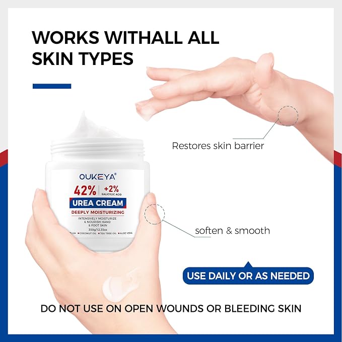 OUKEYA Urea Cream 42% plus Salicylic Acid 2% Net 12.35 Oz Foot & Hand Cream - Image 7