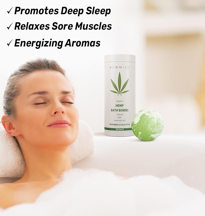 Organic Hemp Bath Bombs Infused Peppermint Eucalyptus Essential Oil Luxurious - Image 2