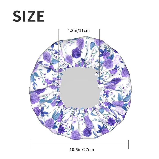 Violet Purple Rose Shower Cap For Women Adjustable Double Waterproof Layers - Image 6