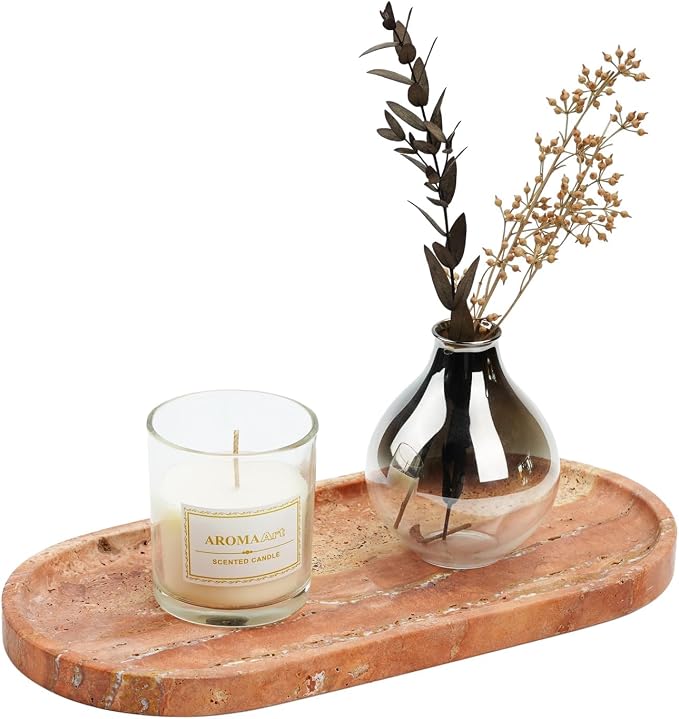 Koville Turkish Natural Travertine Tray, Countertop Organizer, Catchall by Koville