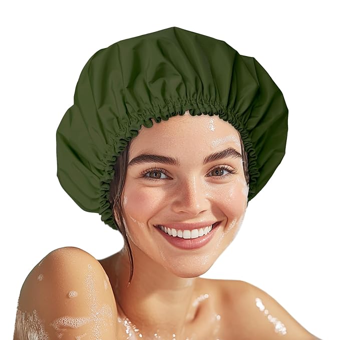 Shower Cap for Women, Double Layer Waterproof Bath Cap, Reusable Hair Protector by CHFONGDIRECT