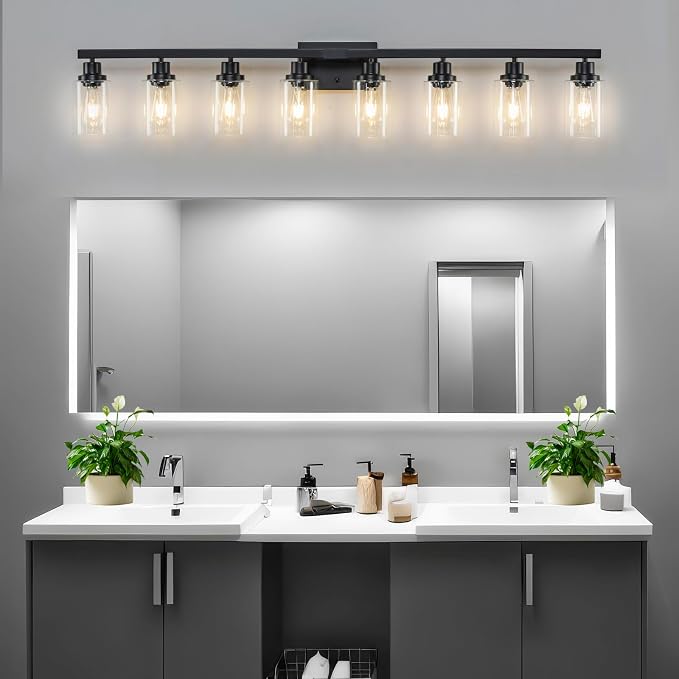 8 Light Bathroom Vanity Lights Over Mirror, 52inch Black Vanity Lights Fixtures - Image 5