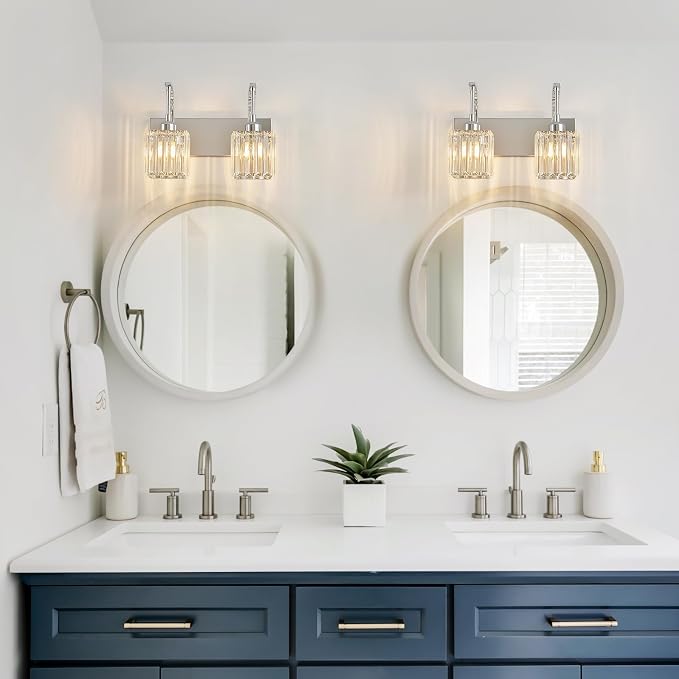Crystal Vanity Lights 2-Light Chrome Wall Lamp Modern Crystal Bathroom Light - Image 6