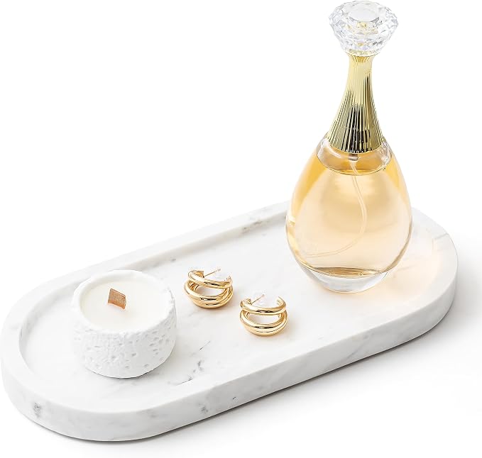 WORHE Natural Marble Vanity Tray Italy Oval Stone Trays by WORHE
