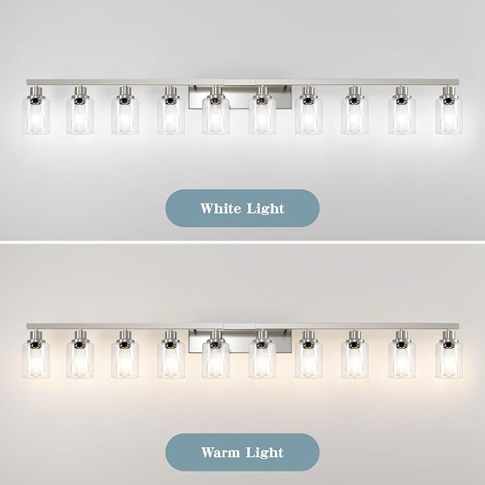 Brushed Nickel Bathroom Vanity Light, 10-Light Vanity Lights - Image 8