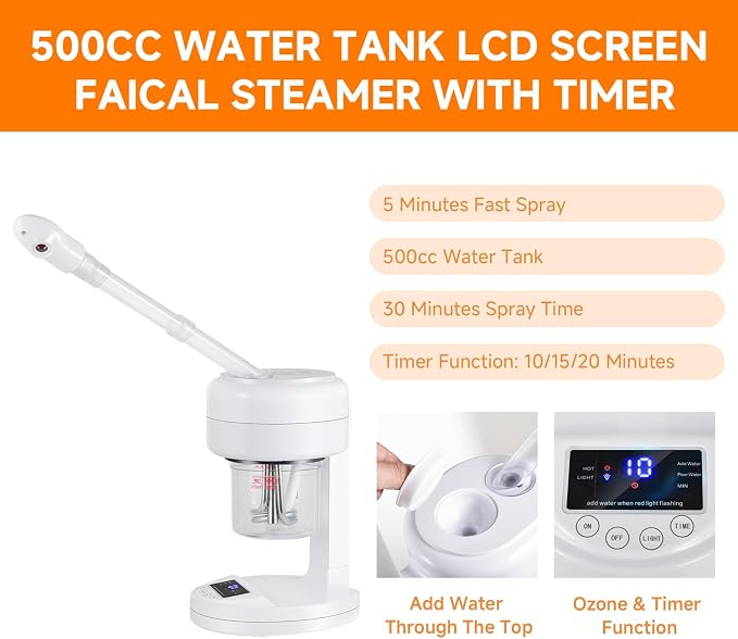 Ozone Facial Steamer, Portable Nano Ionic Face Steamer - Image 5