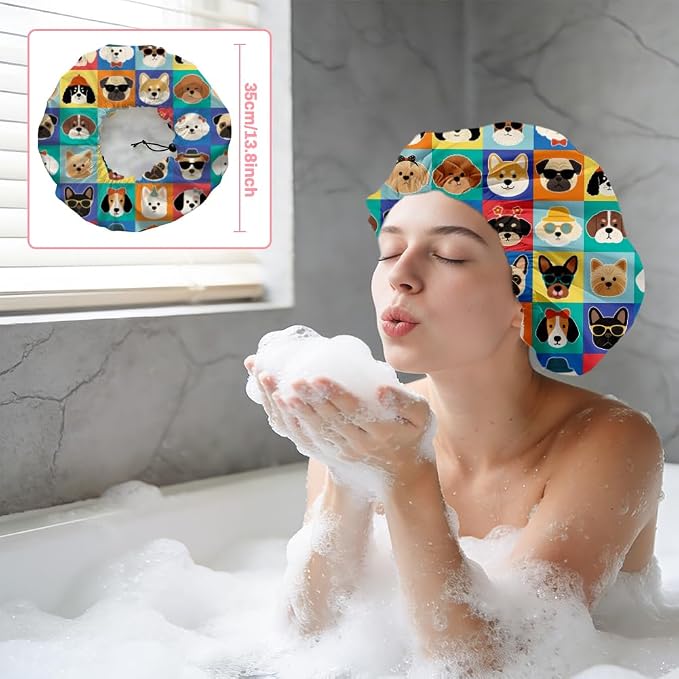 Funny Dog Reusable Shower Cap Cute Double Layer Waterproof Shower Caps Large - Image 5