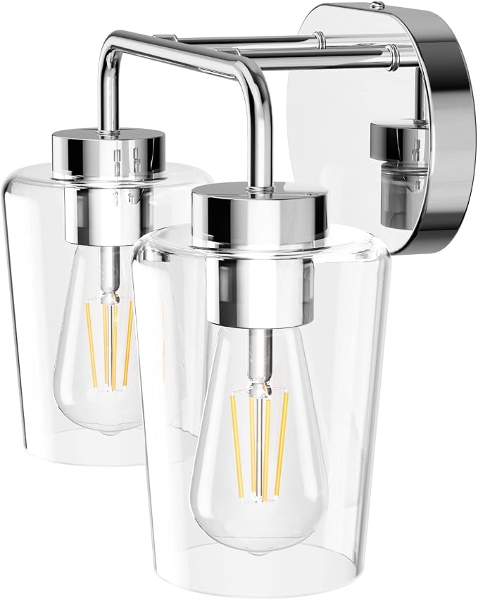 Tipace Chrome Vintage Bathroom Vanity Light, 2 Lights Modern Stainless Steel - Image 9