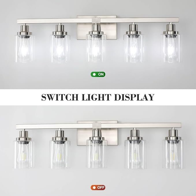 Bathroom Vanity Light, 5-Light Nickel Modern Matte Wall Sconce Lighting - Image 3