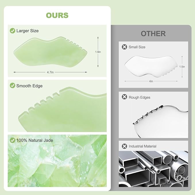 2PCS Jade Stone Gua Sha Set Face Massager Jade Facial Tools Body Lymphatic - Image 7