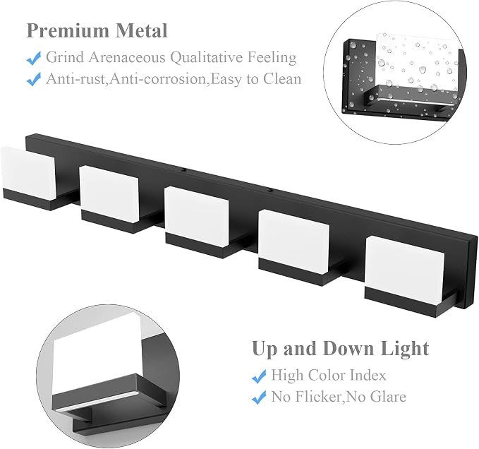 Tipace 5 Lights Modern Black Vanity Light Up and Down Black LED Vanity Light - Image 2