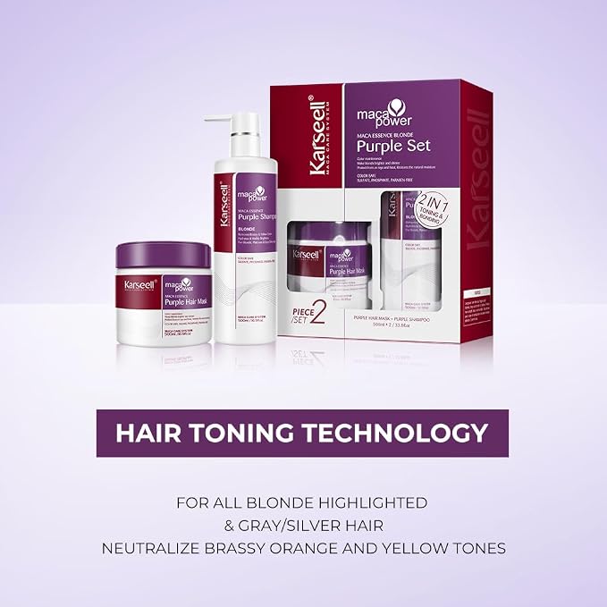 Karseell maca power Purple Hair Mask and Purple Shampoo Set, Neutralizes Brass - Image 4