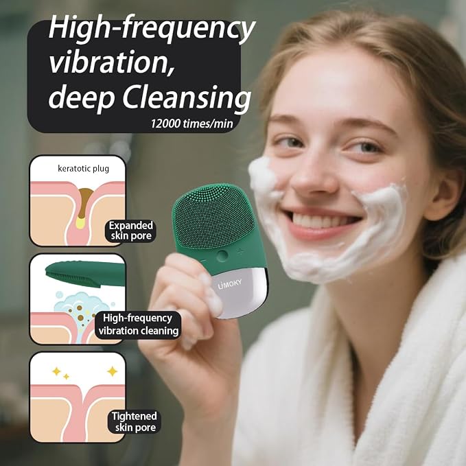 Facial Cleansing Brush, 3-in-1 Electric Silicone Face Scrubber, Vibrating - Image 2