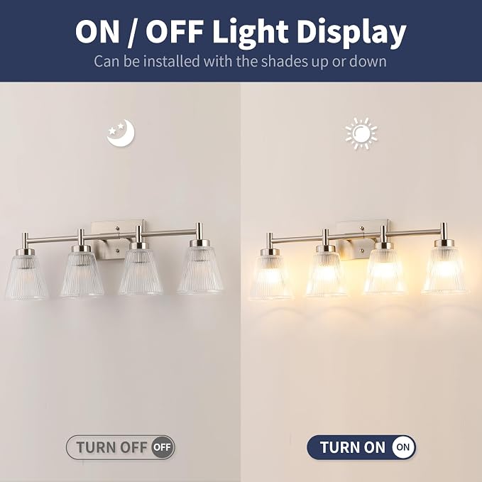 OCIOC 4-Light Vanity light fixtures, Brushed Nickel Vanity lights over mirror - Image 4