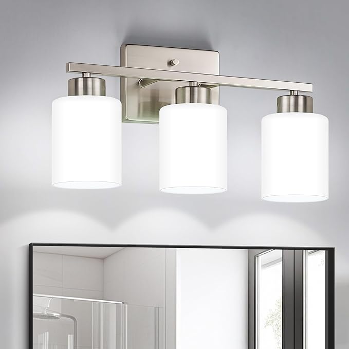 FonmYim Brushed Nickel Bathroom Light Fixtures, 3-Light Modern Vanity Light by FonmYim