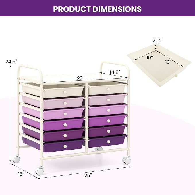 Giantex 12 Drawers Rolling Cart, Mobile Storage Drawer Cart, Classroom - Image 3