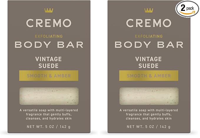 Cremo Exfoliating Body Bar for Men, Vintage Suede Scent, Cleanses and Hydrates by CremoCompany