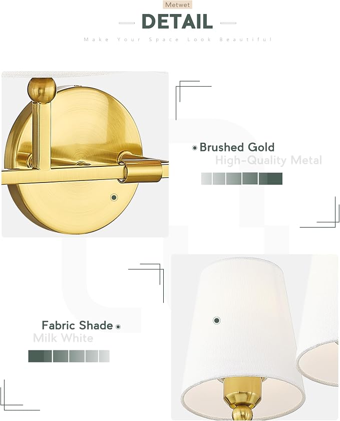 Bathroom Light Fixtures, 42 Inch Brushed Gold Vanity Lights - Image 4
