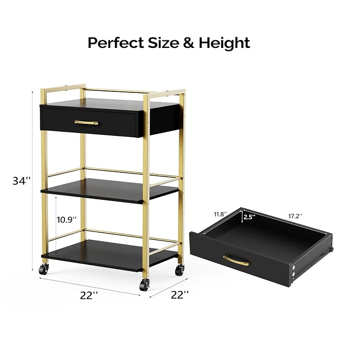 Salon Trolley Cart with Wheels, Esthetician Cart with 1 Drawer & 2 Trays - Image 9