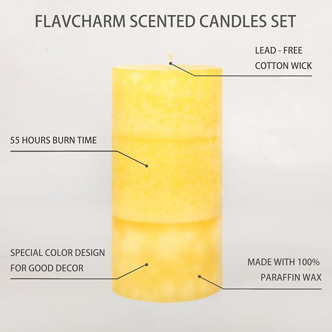 3 x 6 Inches Pillar Candles Lemon Scented Yellow Decorative Rustic Candles - Image 2